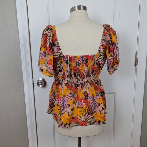 LOFT | Tropical Floral Print Peplum Blouse Size Large - Picture 5 of 9